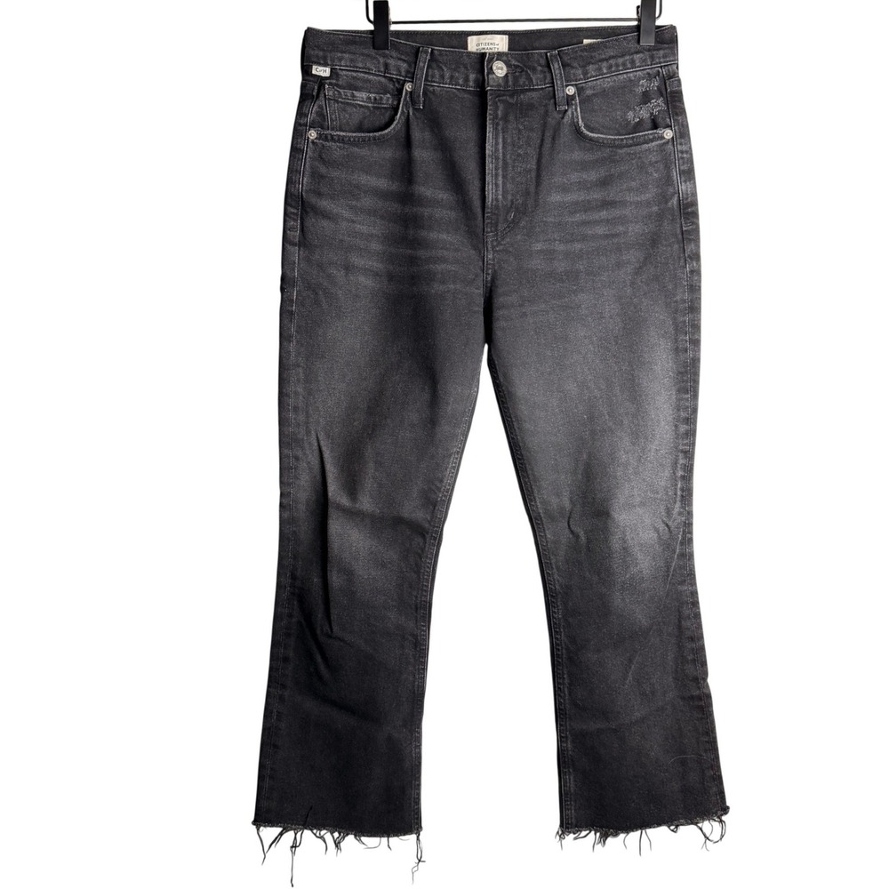 Citizens of Humanity Dazzler Straight Leg Jeans 28 Black Frayed Raw Hem Distress